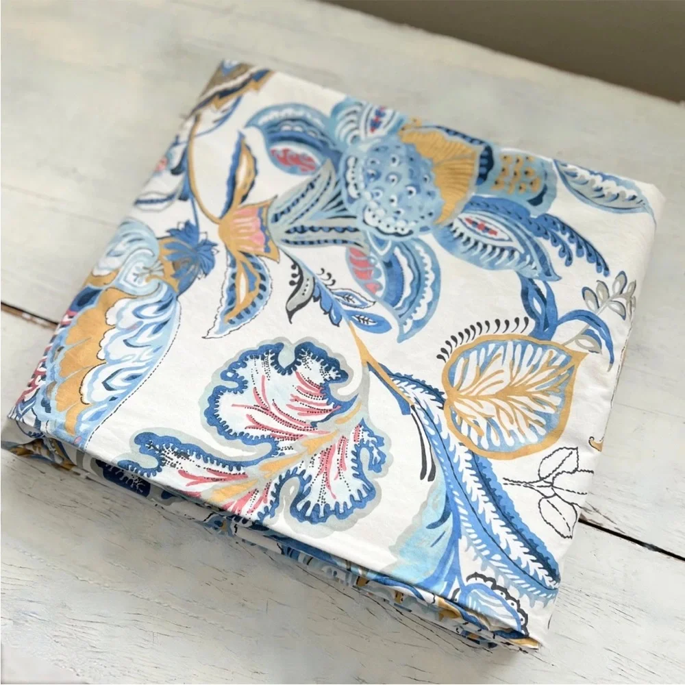 Pottery Barn Merion Palampore Floral Jacobean KING Duvet Cover Cotton Blue White